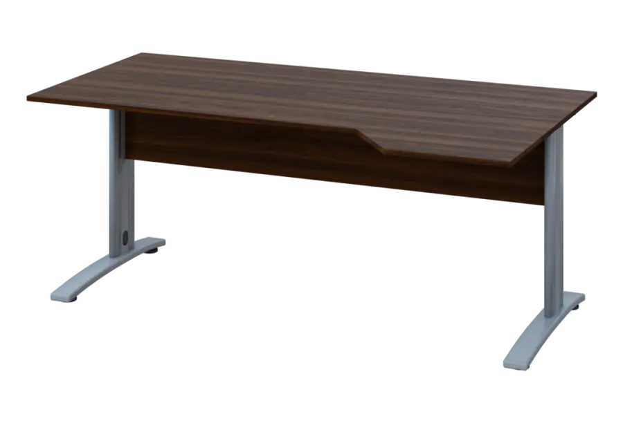 EZK 28 - 184 stůl kancelářský, rohový, pravý, kovová podnož stříbrná, deska 25 mm, široký 1800 mm, ořech královský